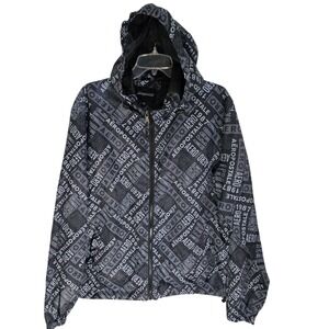 Aeropostale Black Logo Windbreaker Jacket Hooded Full‎ Zip Lightweight Womens M
